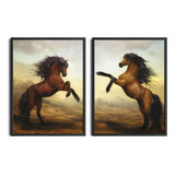 Kit Quadro Cavalos Majestosos Estilo Óleo Sobre Tela