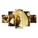 Kit Quadro Decorativo 5 Partes Moeda Virtual Bitcoin