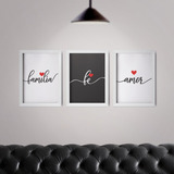 Kit Quadros Amor Fé Família Conjunto Moldura Branca E Vidro