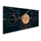 Kit Quadros Decorativo Fé Amor Gratidão Família Deus Sala Cor Dourado-escuro