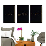 Kit Quadros Decorativos Fé Amor Gratidão Grande Quarto Sala