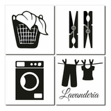 Kit Quadros Decorativos Para Lavanderia Cesto 4 Peças 15x15