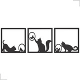 Kit Quadros Gatos Mdf Vazado Decorativo Parede Sala Cat