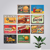Kit Quadros Hamburgueria Lanchonete Retro Vintage 10 Peças 