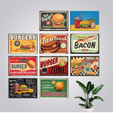 Kit Quadros Hamburgueria Lanchonete Retro Vintage 10 Peças 