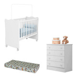 Kit Quarto Infantil Berço Colchão E Cômoda Doce Sonho Baby