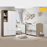 Kit Quarto Infantil Guarda Roupa Cama Berço Branco Marrom