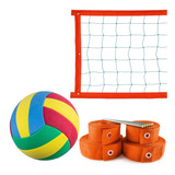 Kit Rede De Vôlei 9 Metros + Marcação Laranja + Bola