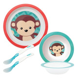 Kit Refeição Bebe 2 Pratinhos 2 Colheres Termo Macaco Kid