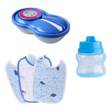 Kit Refeição Bebê Pote Papinha Tampa Colher Copo + Babadores