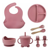 Kit Refeição Bebê Prato Babador Copo Talher Silicone Ventosa