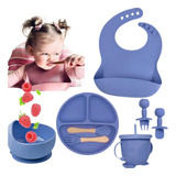 Kit Refeição Bebê Prato Babador Copo Talher Silicone Ventosa