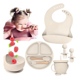 Kit Refeição Bebê Prato Babador Copo Talher Silicone Ventosa