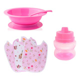 Kit Refeição Bebê Prato C/ Ventosa Talher + Copo + Babadores