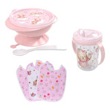 Kit Refeição Bebê Tigela C/ Colher E Tampa Copo 3 Babadores