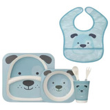 Kit Refeição Fibra Bambu C/ 5 Peças + Babador Cachorro Buba 
