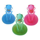 Kit Refeição Infantil Papinha Bebê Prato Colher Copo C/ Alça