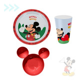 Kit Refeição Infantil Prato Bowl Copo Mickey Melamina Disney