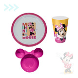 Kit Refeição Infantil Prato Bowl Copo Minnie Melamina Disney