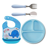 Kit Refeição Infantil Prato Talheres Babador