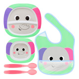 Kit Refeição Prato Pratinho Colher E Babador Bebê Infantil