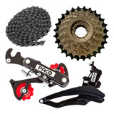 Kit Relação Bike Câmbio Traseiro + Catraca 7v + Corrente