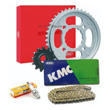 Kit Relação Honda Cg Titan 160 Start Fan Vaz E Kmc + 1 Vela