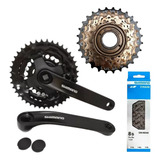 Kit Relação Shimano 21v C/ Pedivela +corrente+catraca 14-28d