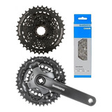 Kit Relação Shimano 24v Com Pedivela + Corrente + Cassete Megarange 11/34d