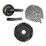 Kit Relação Shimano 24v Com Pedivela + Corrente + Cassete Nf