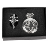 Kit Relogio De Bolso Fullmetal Alchemist + Colar + Anel