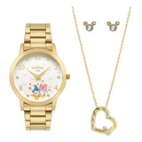 Kit Relógio E Colar Feminino Disney Mimos E Sutilezas Co2036myi/ki4x Dourado Condor