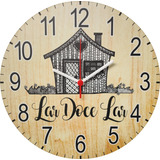 Kit Relógio E Porta Chaves Lar Doce Lar Casinha Madeira
