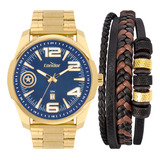 Kit Relógio E Pulseira Masculino Speedco2115mzl/ki4a Dourado Condor