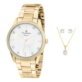 Kit Relógio Feminino Champion + Brinco E Colar Cn25823w Cor Da Correia Dourado Cor Do Bisel N.s Cor Do Fundo N.s