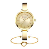 Kit Relógio Feminino Dourado Curren + Pulseira Bracelete