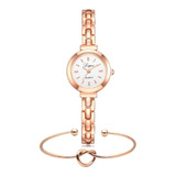 Kit Relógio Feminino Dourado Rosé Luxo