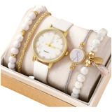 Kit Relógio Feminino E Pulseiras Branco