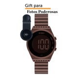 Kit Relógio Feminino Euro Slim Marrom E Semijoia 24h