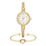 Kit Relógio Feminino Mini Dourado Analógico