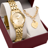 Kit Relgio Feminino Mondaine Dourado Ao Com Pulseira Love You 32608lpmkde1k3