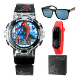 Kit Relogio Infantil Masculino Digital Homem Aranha Desenho
