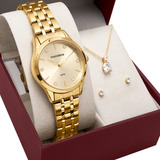 Kit Relgio Mondaine Feminino Dourado Com Colar E Brincos 32610lpmkde1k1