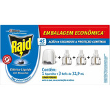 Kit Repelente Elétrico Raid Tomada Líquido 45 Noite 3 Refis