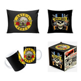 Kit Rock Guns N' Roses 2 Almofadas 1 Caneca E 1 Caixa Mdf