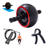 Kit Roda Rolo Rolinho Abdominal + Tepete + Handgrip + Corda 