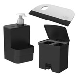 Kit Rodo De Pia + Lixeira 20l + Dispenser Sabão Cozinha 