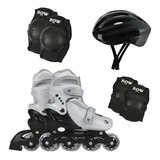 Kit Roller Infantil Cinza Tamanho M (35-38) Mor + Proteções