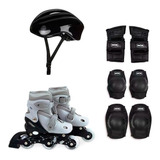 Kit Roller Infantil Patins Cinza 30 Ao 33 C/ Acessorios Mor