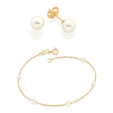 Kit Rommanel Pérola Brinco E Pulseira Folheada 550687 520187